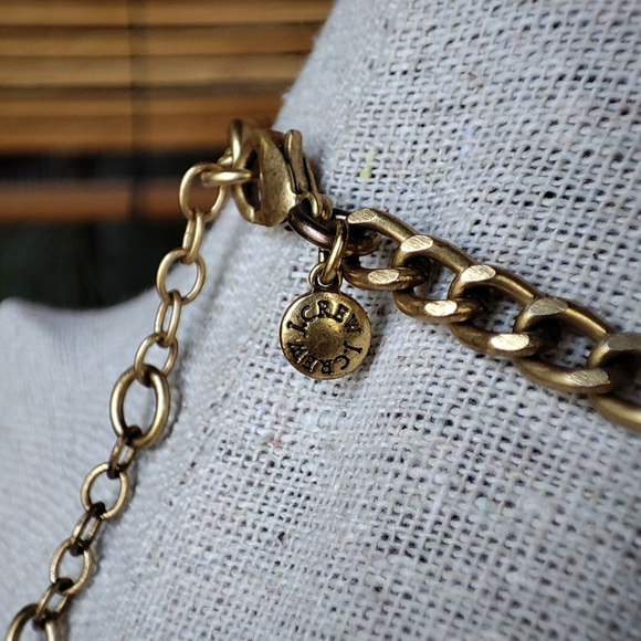 J. Crew Fan Baguette Crystal Clear Rhinestone Brass Tone Statement Necklace EUC - Picture 8 of 10